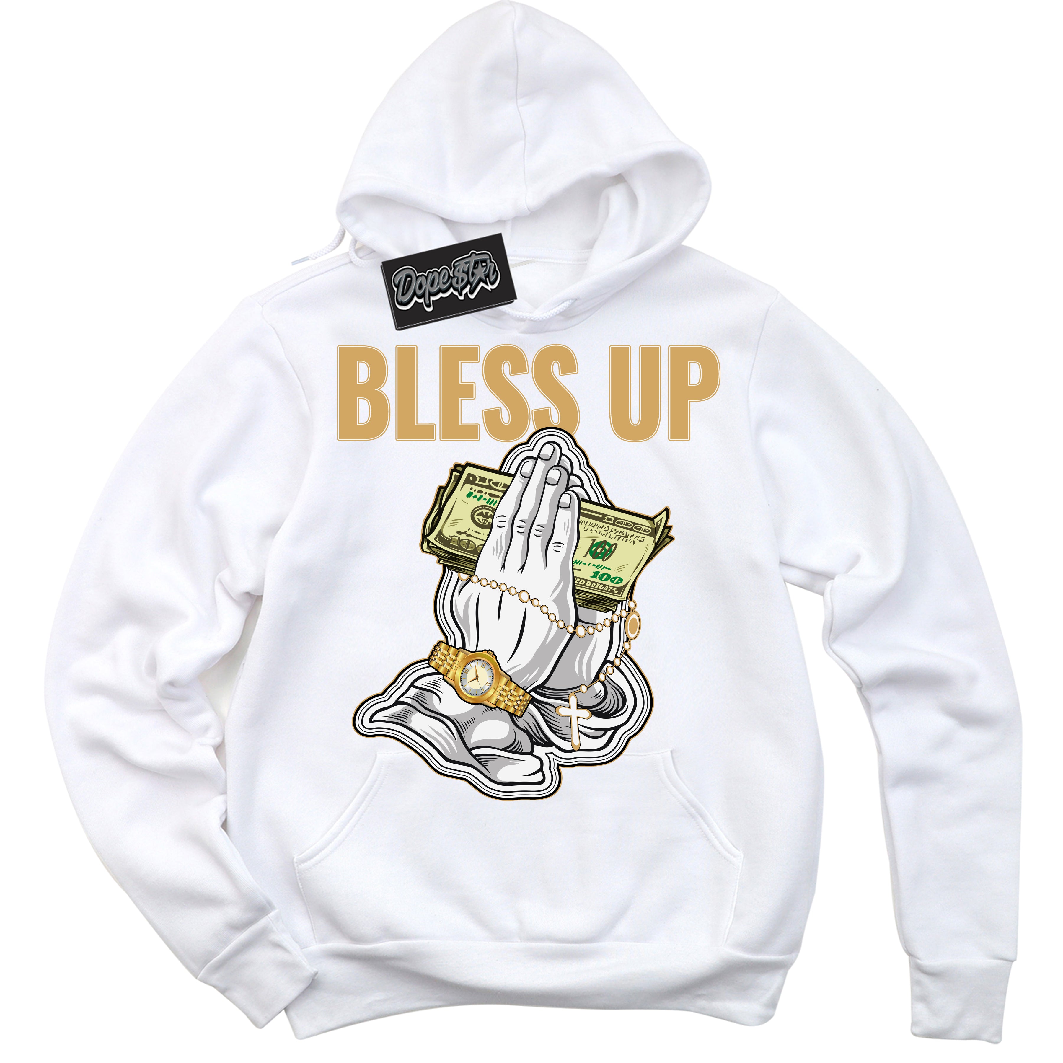 Cool White Hoodie with “ Bless Up ”  design that Perfectly Matches Craft Paris 6s Jordans.
