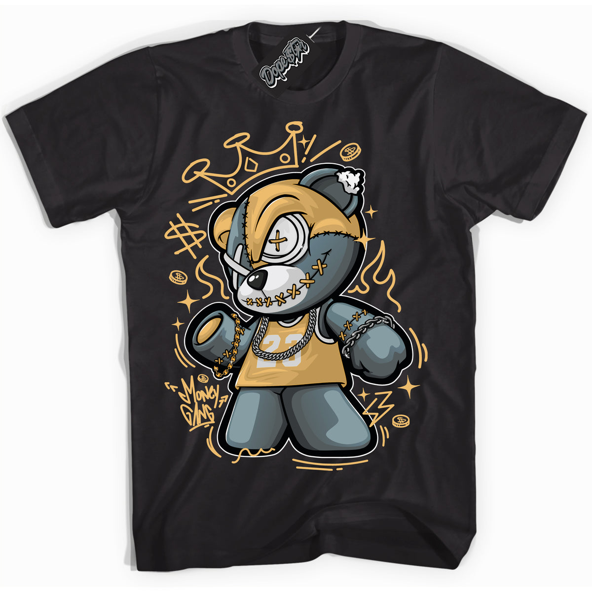 Cool Black Shirt with “ Money Gang Bear ” design that perfectly matches Craft Paris 6s Jordans.
