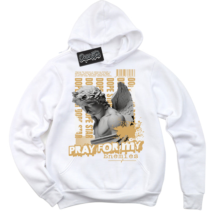 Cool White Hoodie with “ Pray Enemies ”  design that Perfectly Matches Craft Paris 6s Jordans.
