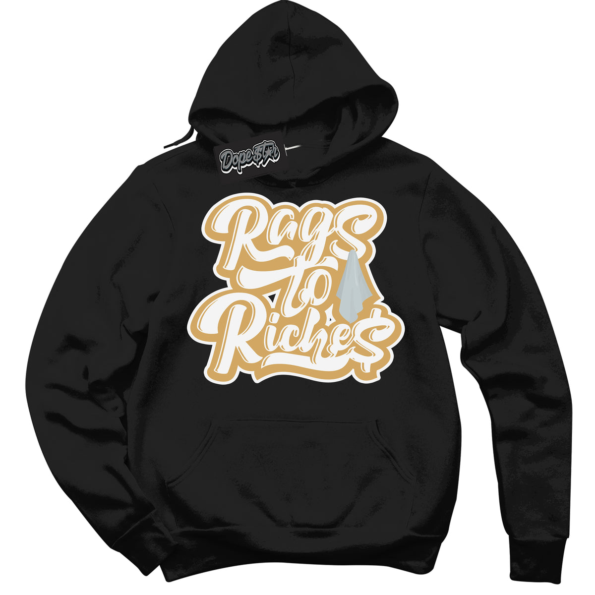 Cool Black Hoodie with “ Rags To Riches ”  design that Perfectly Matches Craft Paris 6s Jordans.
