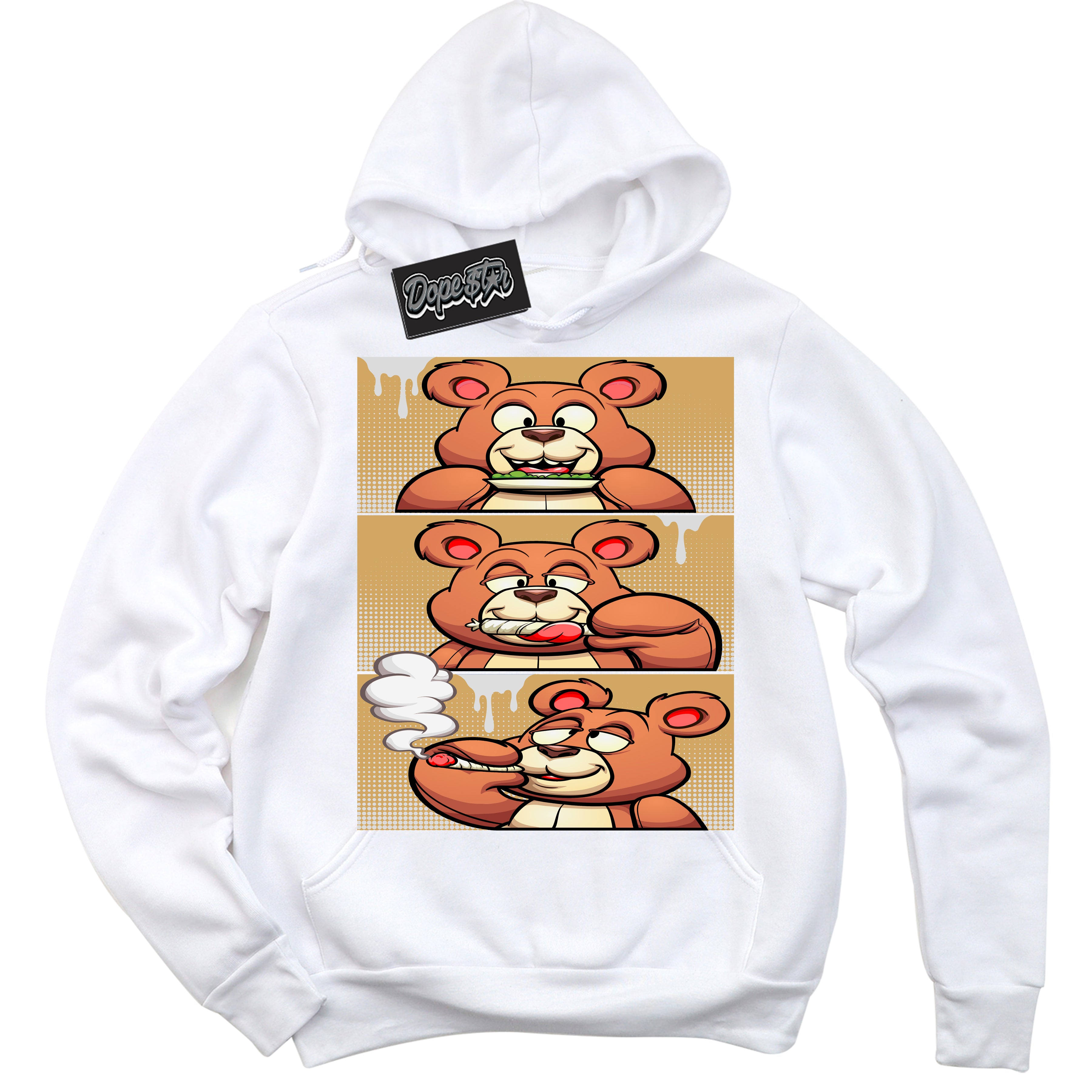 Cool White Hoodie with “ Roll It Lick It Smoke It Bear ”  design that Perfectly Matches Craft Paris 6s Jordans.
