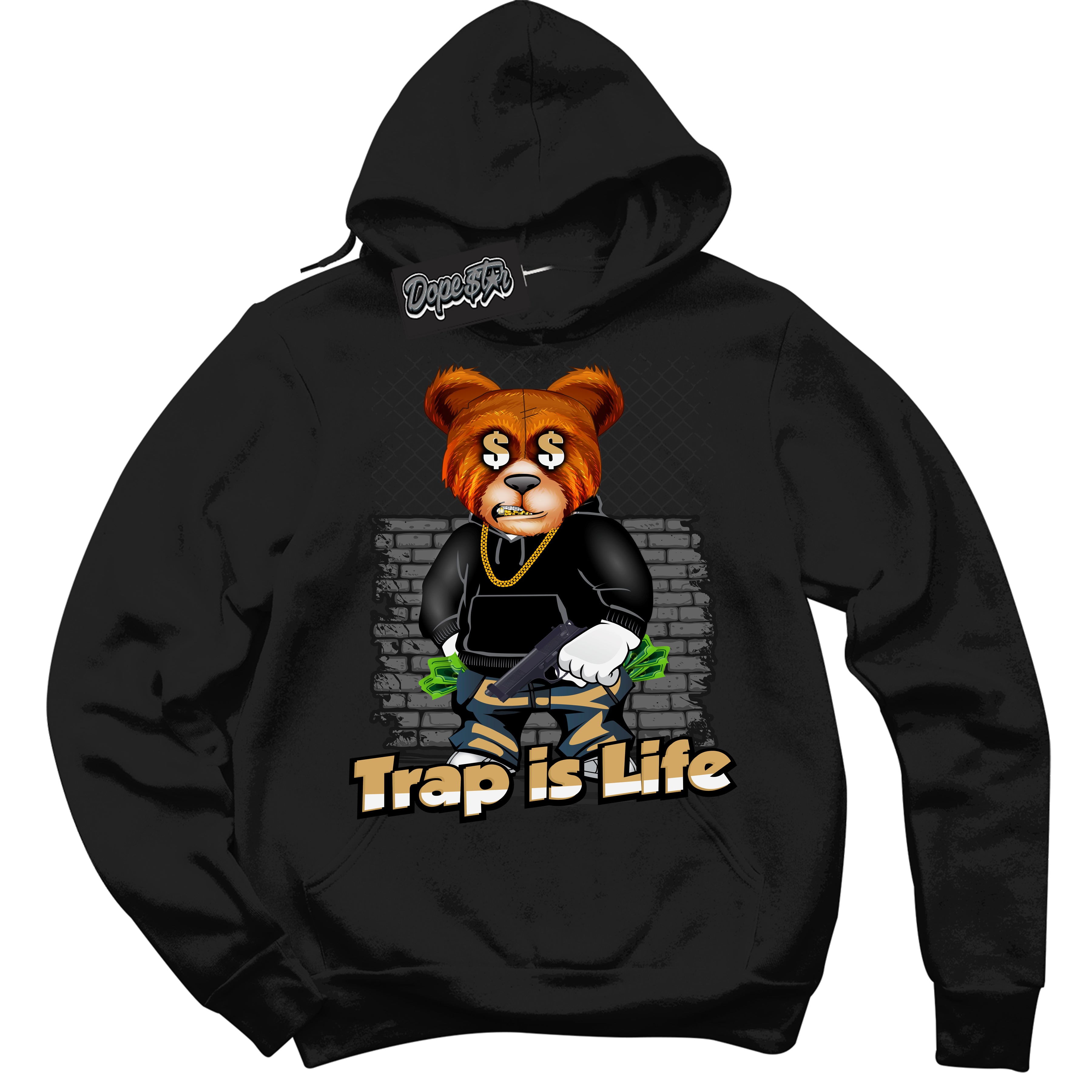 Cool Black Hoodie with “ Trap Is Life ”  design that Perfectly Matches Craft Paris 6s Jordans.
