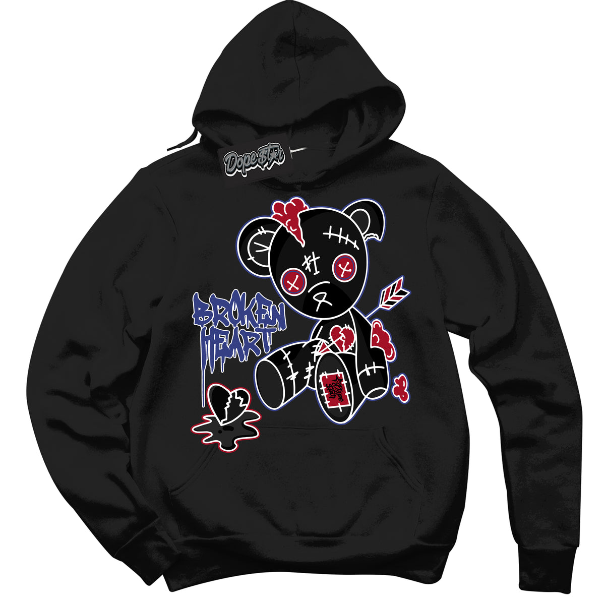 Cool Black Hoodie with “ Broken Heart Bear ”  design that Perfectly Matches Playoffs 8s Sneakers.