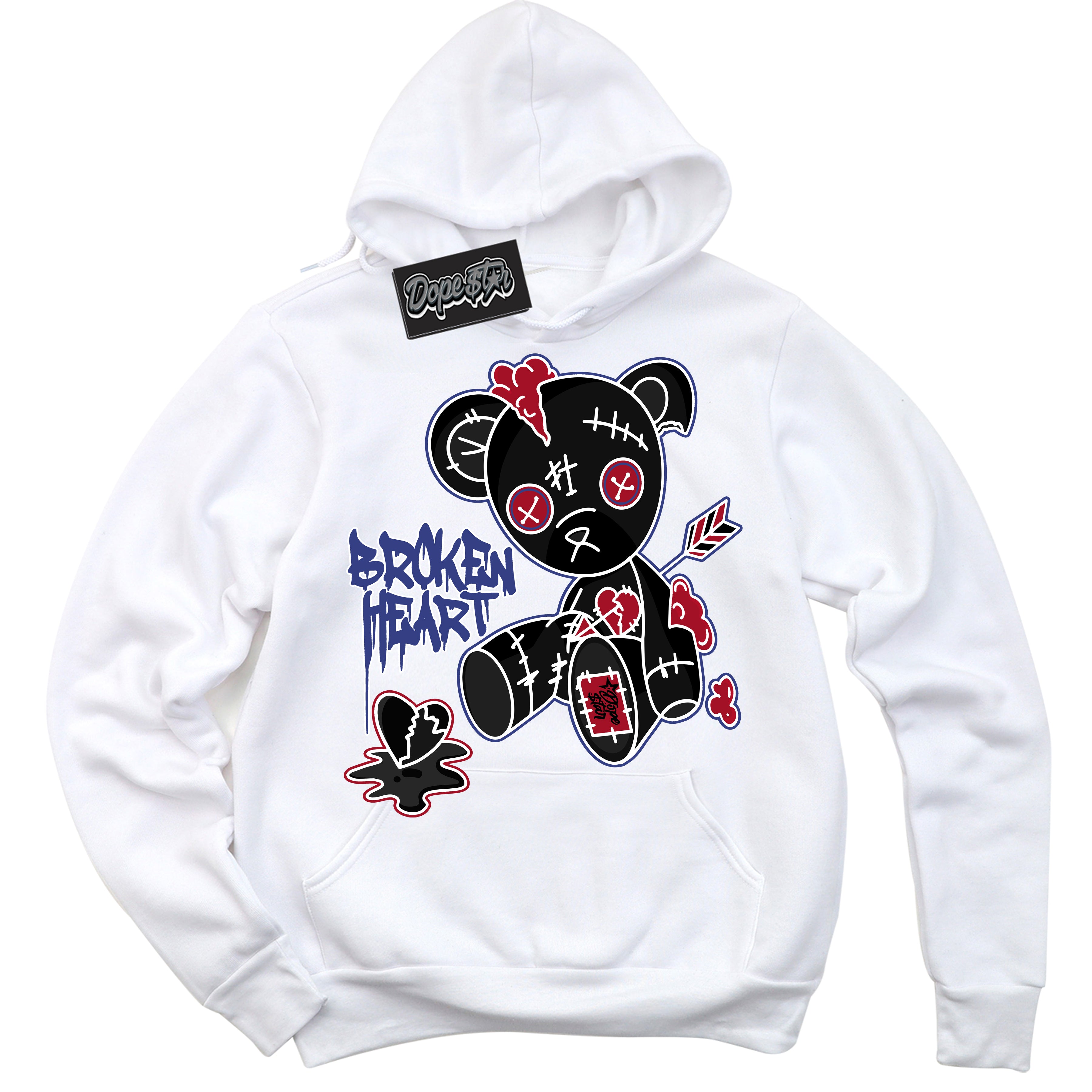 Cool White Hoodie with “ Broken Heart Bear ”  design that Perfectly Matches Playoffs 8s Sneakers.
