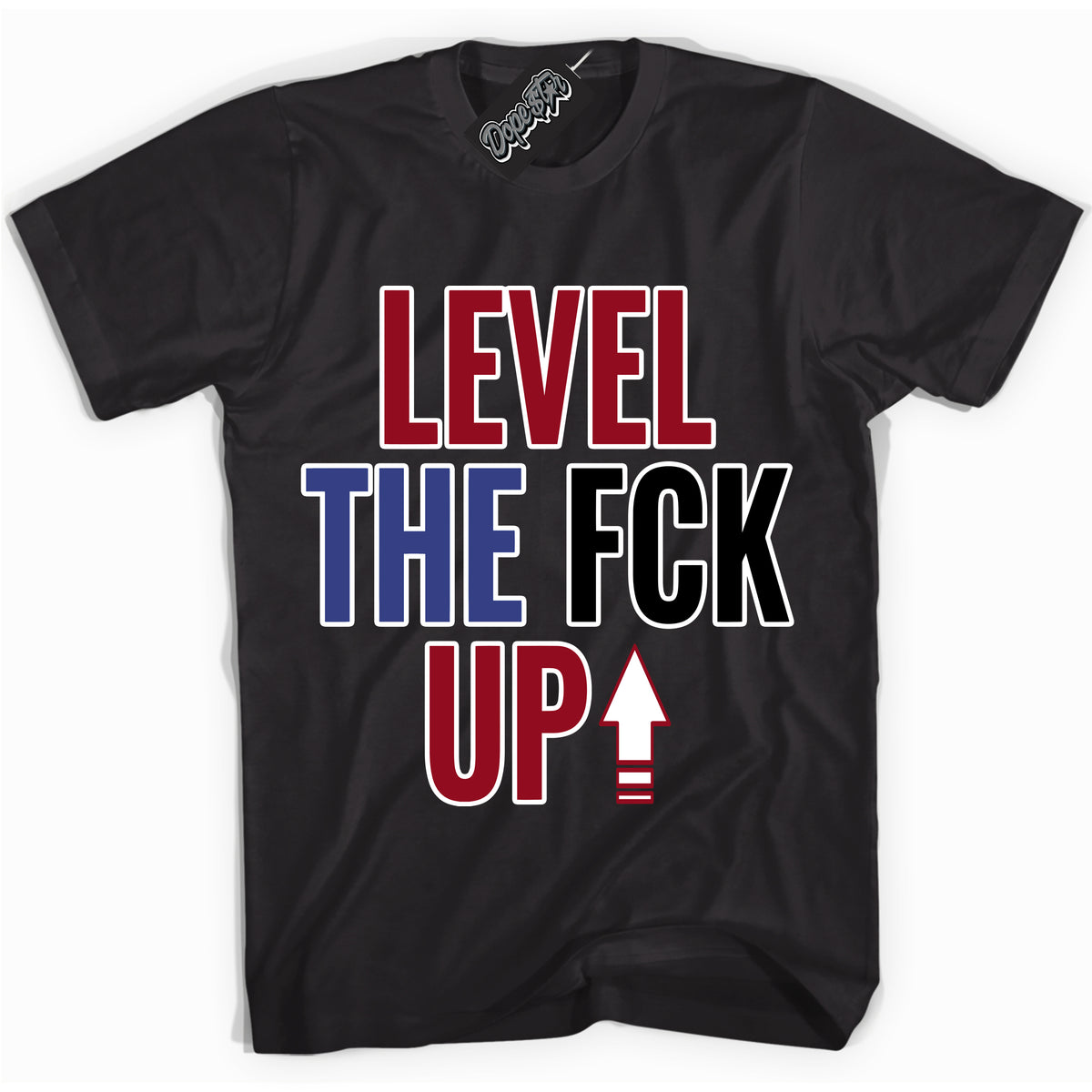 Cool Black Shirt with “ Level The Fck Up ” design that perfectly matches Playoffs 8s Sneakers.