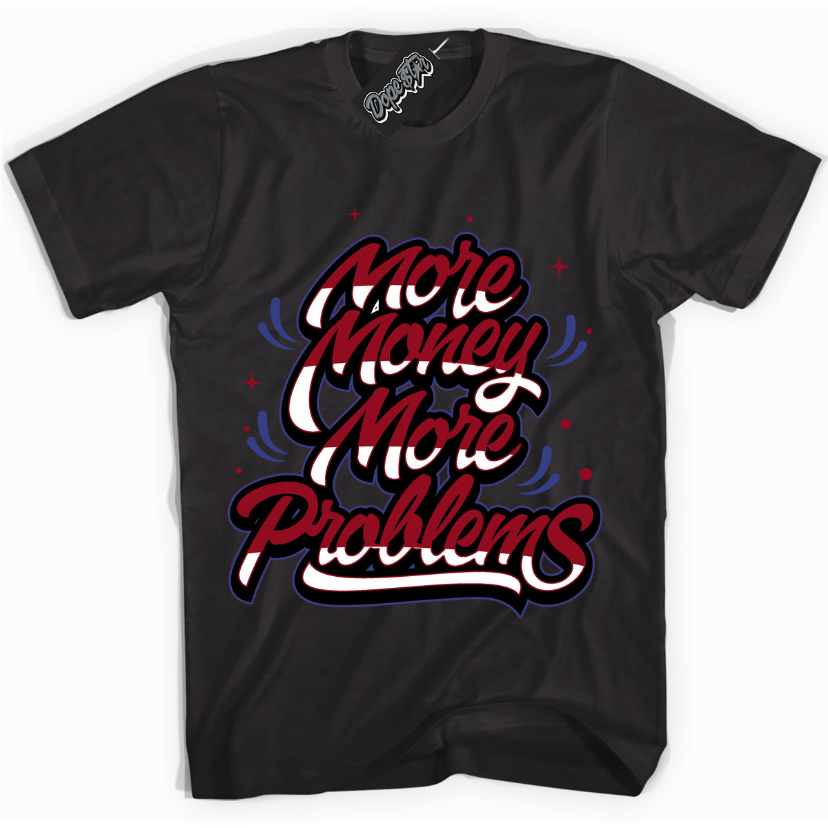 Cool Black Shirt with “ More Money More Problems ” design that perfectly matches Playoffs 8s Sneakers.