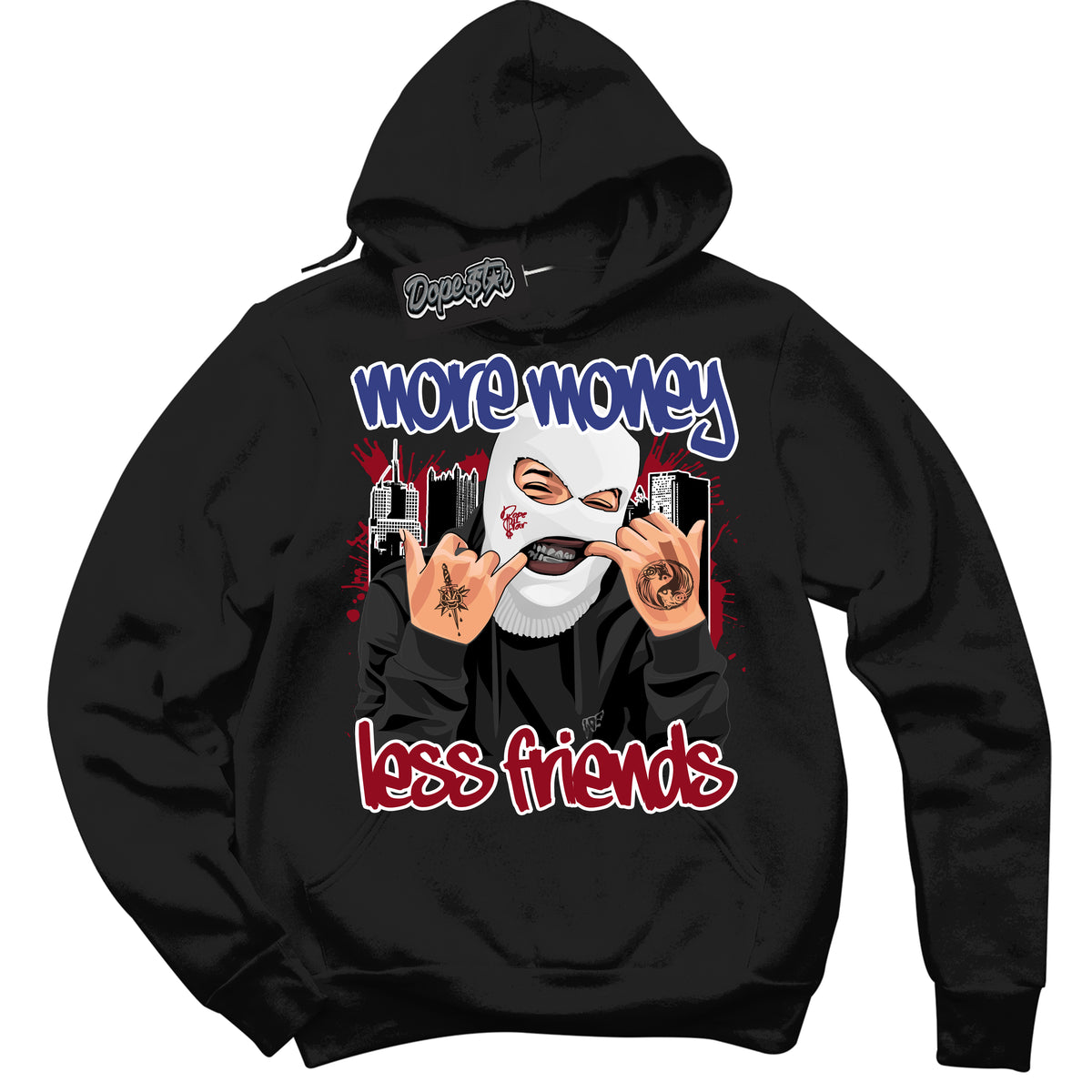 Cool Black Hoodie with “ More Money Less Friends ”  design that Perfectly Matches Playoffs 8s Sneakers.