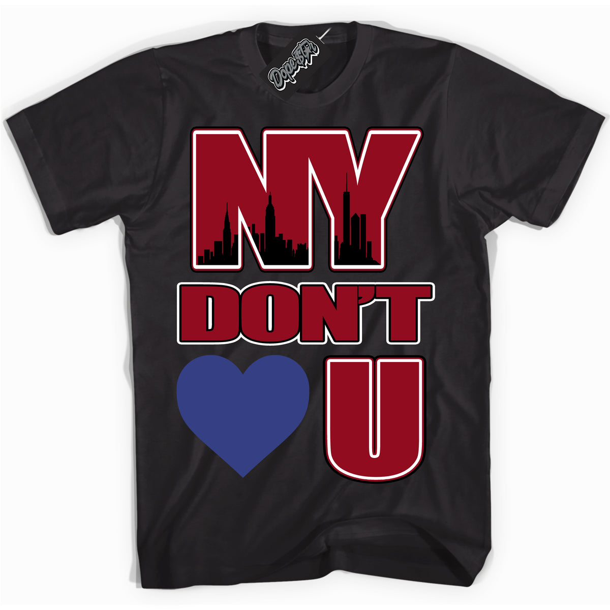 Cool Black Shirt with “ NY Don't Love You ” design that perfectly matches Playoffs 8s Sneakers.