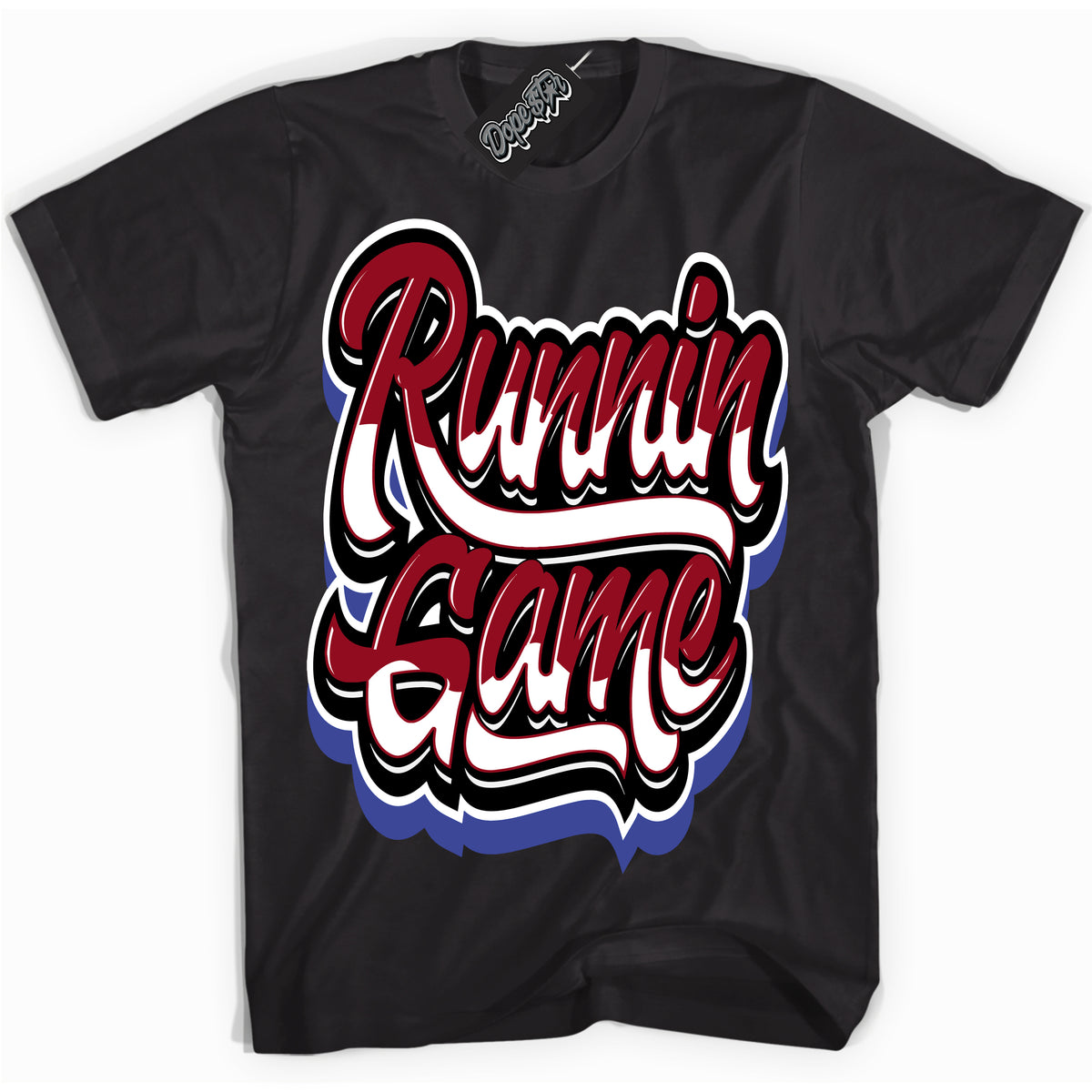 Cool Black Shirt with “ Running Game ” design that perfectly matches Playoffs 8s Sneakers.