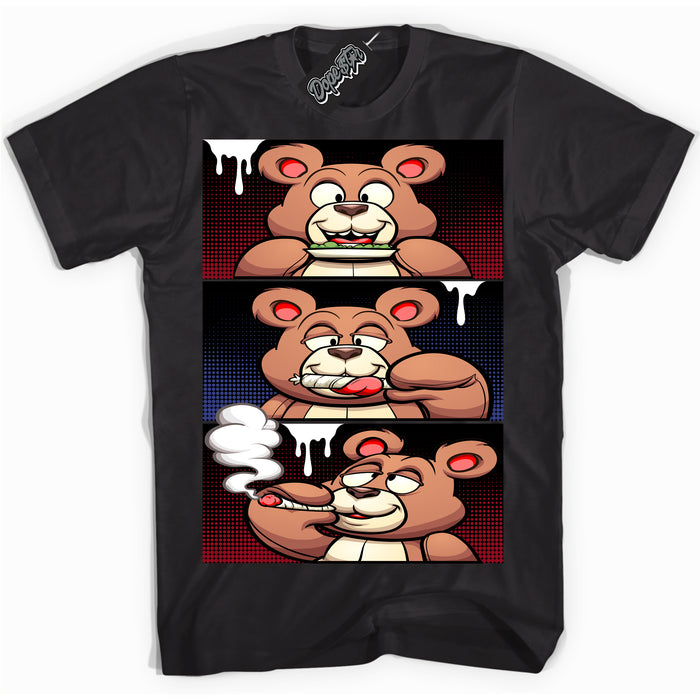 Cool Black Shirt with “ Roll It Lick It Smoke It Bear ” design that perfectly matches Playoffs 8s Sneakers.