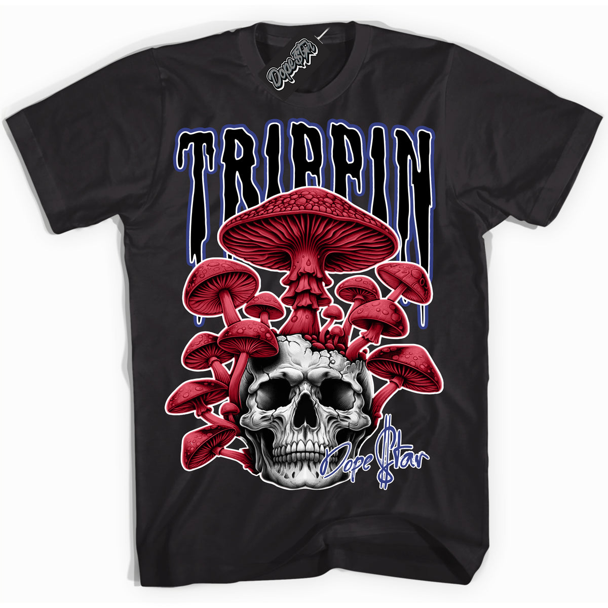 Cool Black Shirt with “Trippin” design that perfectly matches the Playoffs 8s Sneakers.