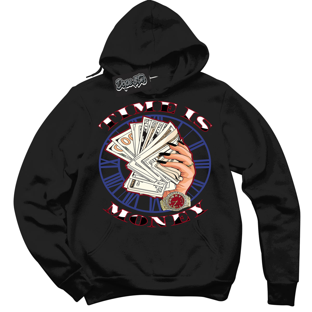 Cool Black Hoodie with “ Time Is Money ”  design that Perfectly Matches Playoffs 8s Sneakers.