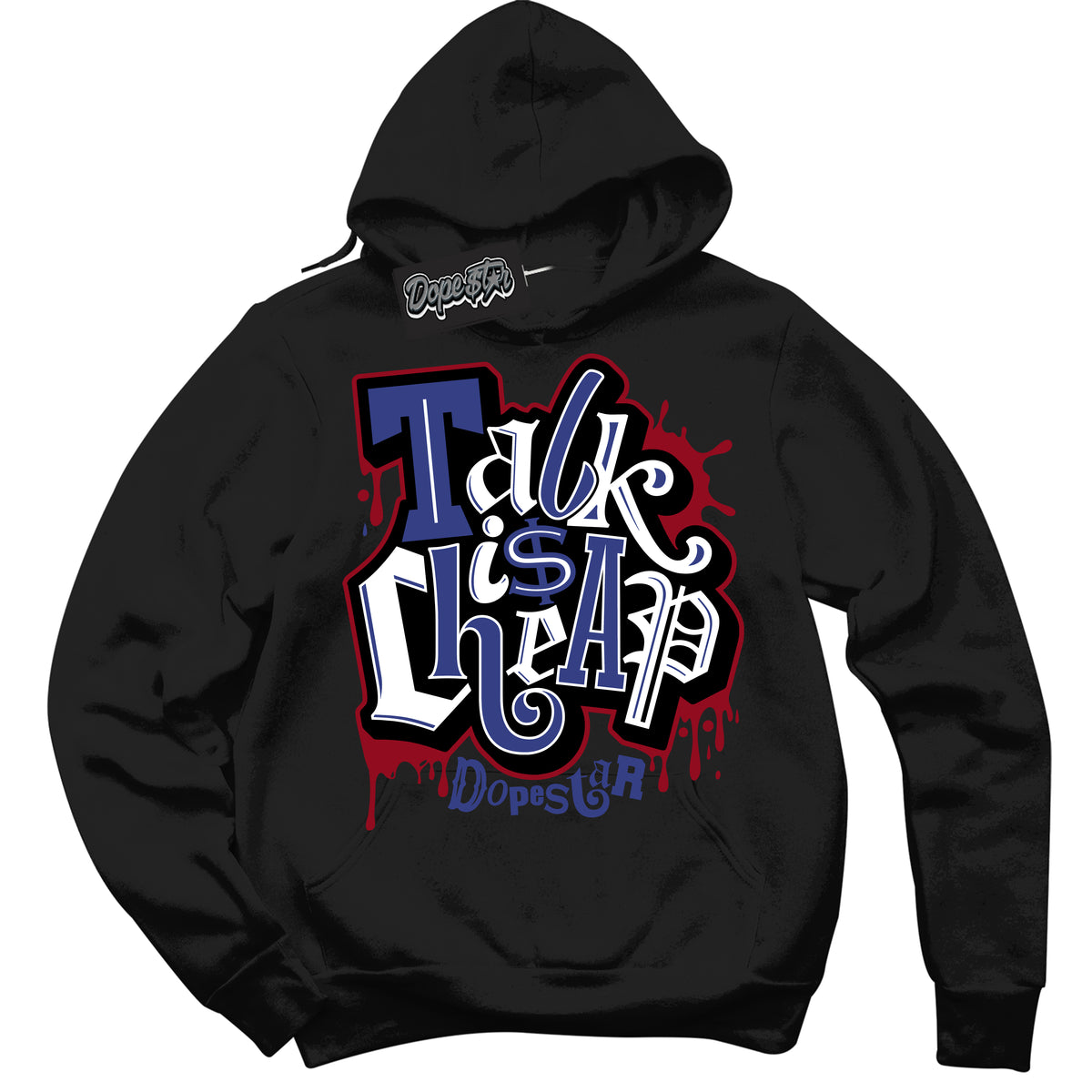 Cool Black Hoodie with “ Talk Is Cheap ”  design that Perfectly Matches Playoffs 8s Sneakers.