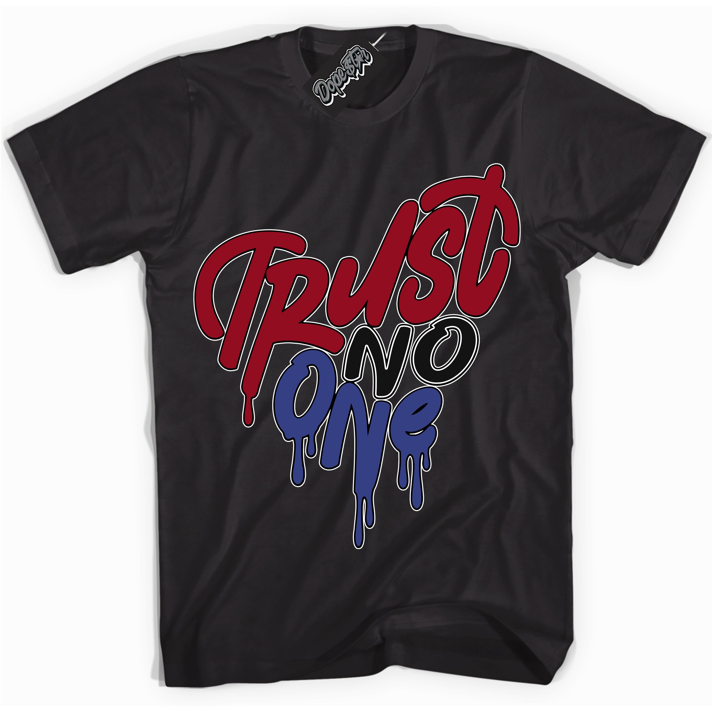 Cool Black Shirt with “ Trust No One Heart ” design that perfectly matches Playoffs 8s Sneakers.