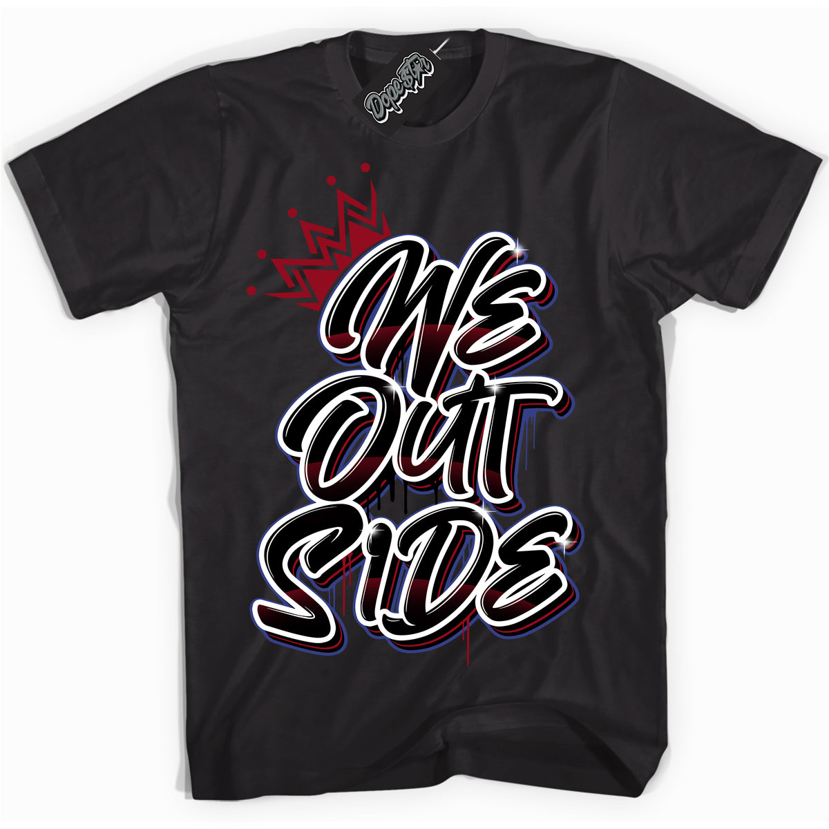Cool Black Shirt with “ We Outside ” design that perfectly matches Playoffs 8s Sneakers.
