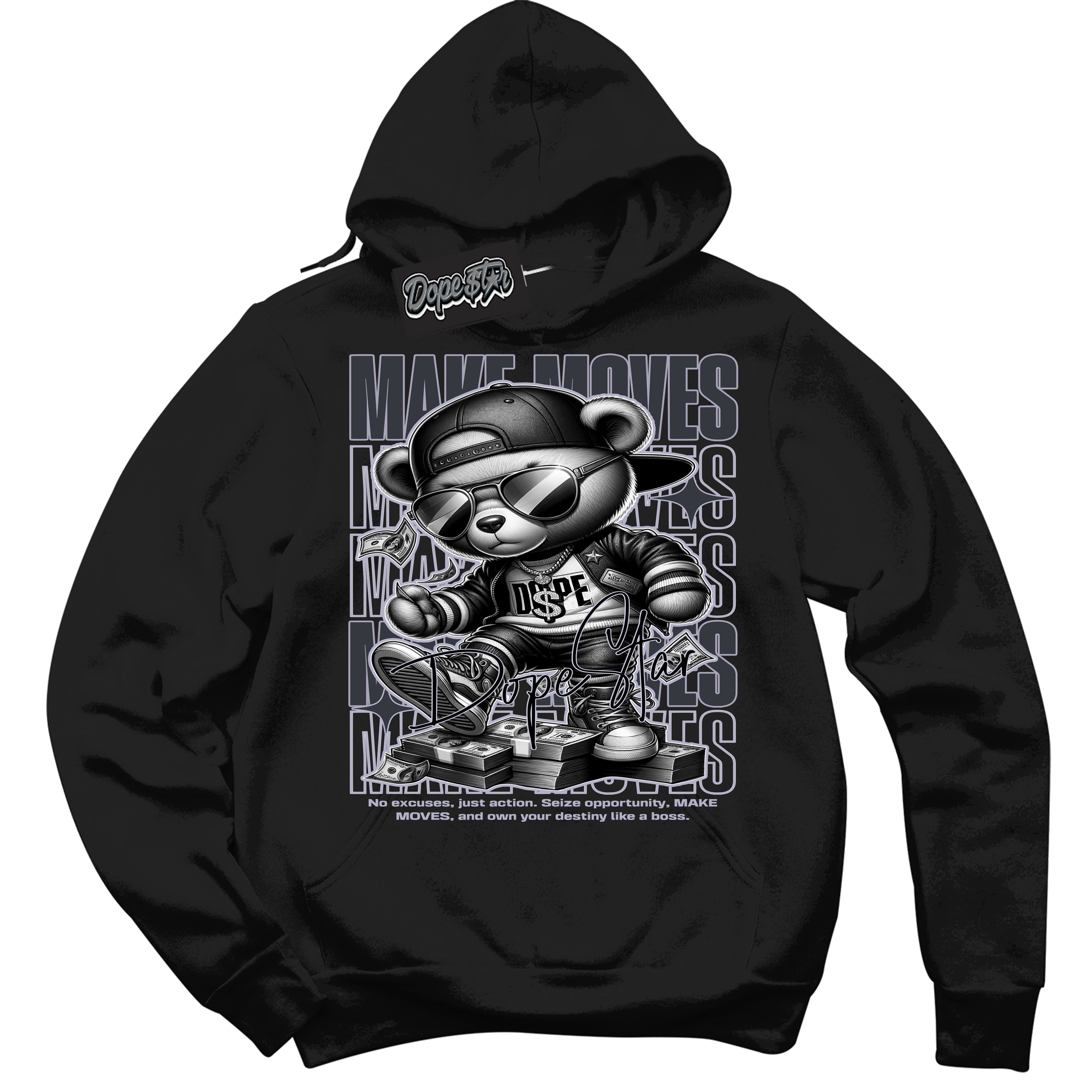 Cool Black Hoodie with “ Makin Moves ”  design that Perfectly Matches Winterized Gunsmoke 8s Sneakers.