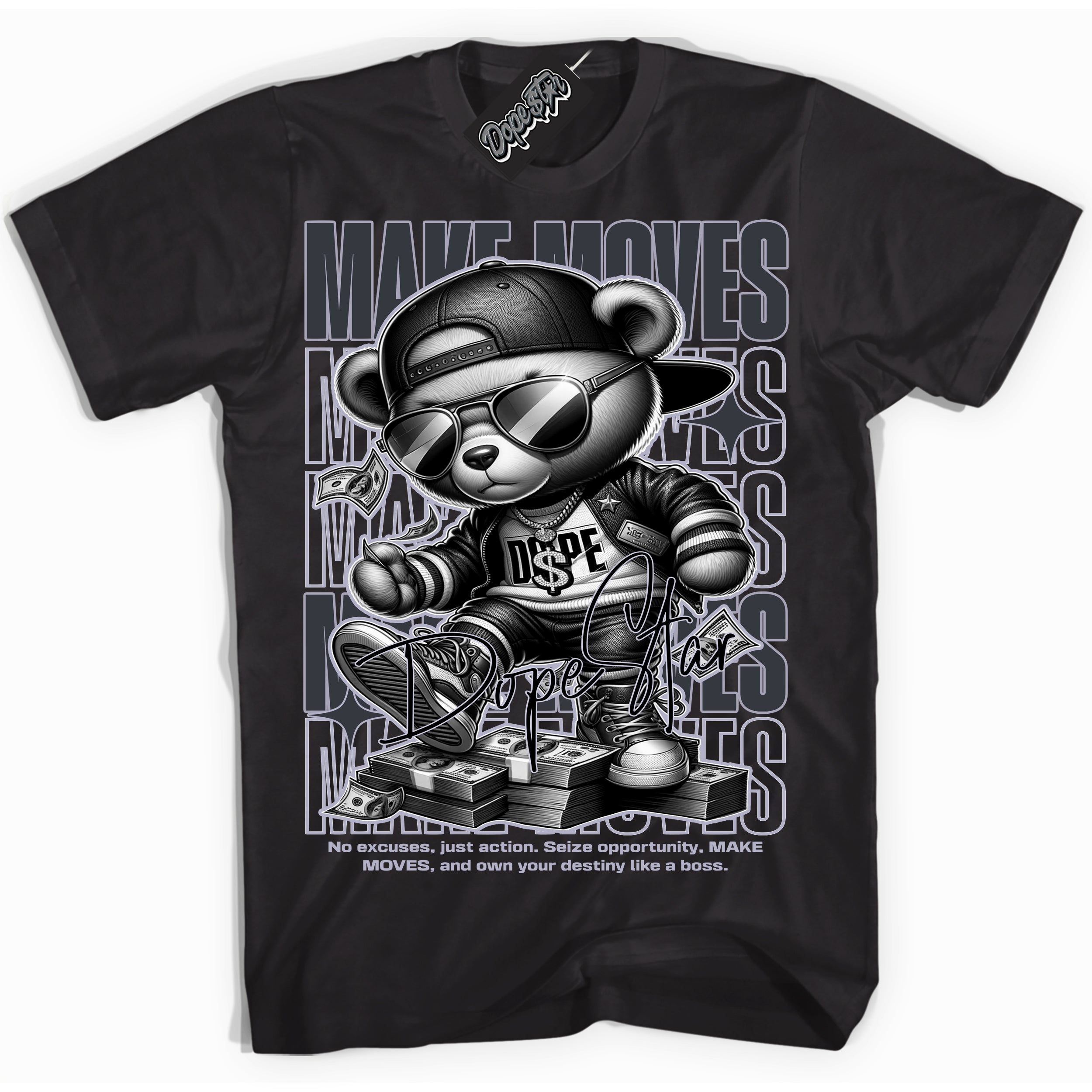 Cool Black Shirt with “ Makin Moves” design that perfectly matches Winterized Gunsmoke 8s Sneakers.