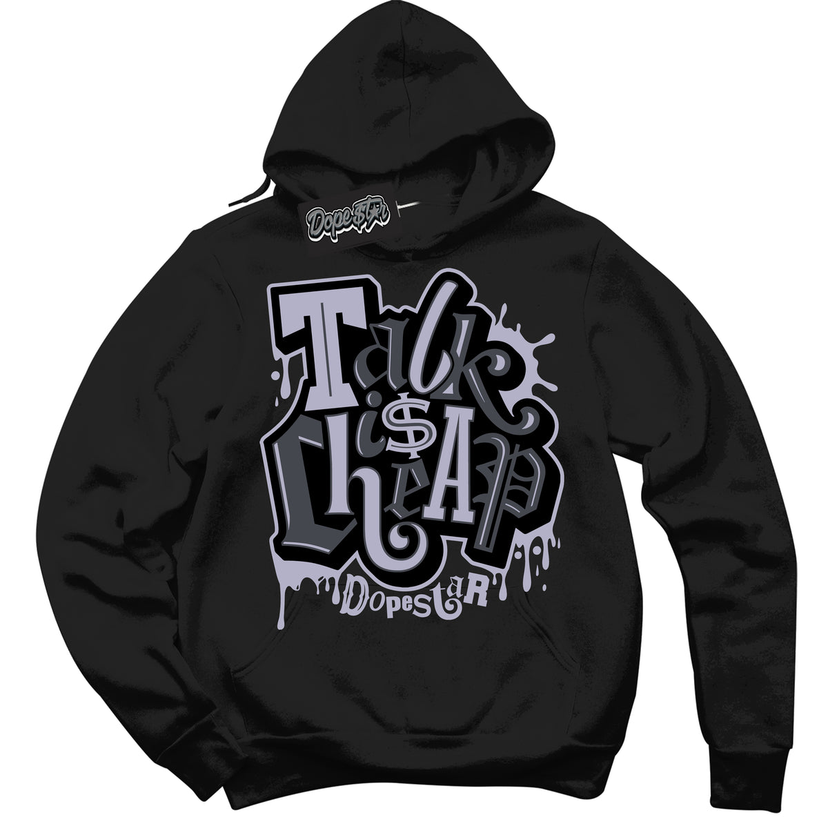 Cool Black Hoodie with “ Talk Is Cheap ”  design that Perfectly Matches Winterized Gunsmoke 8s Sneakers.