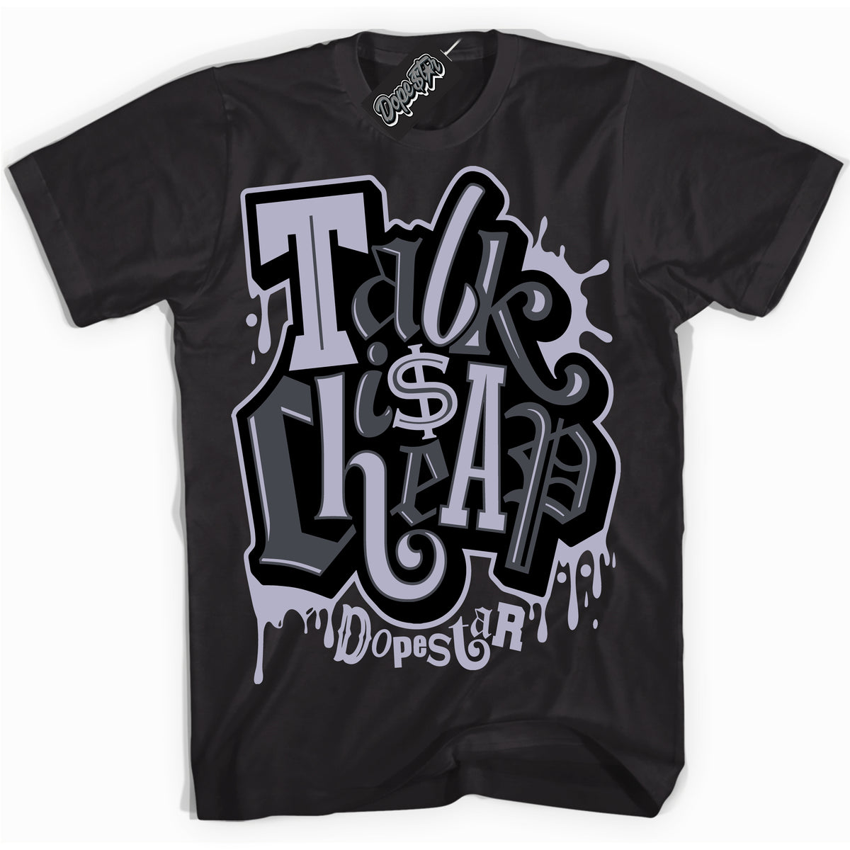 Cool Black Shirt with “ Talk Is Cheap” design that perfectly matches Winterized Gunsmoke 8s Sneakers.