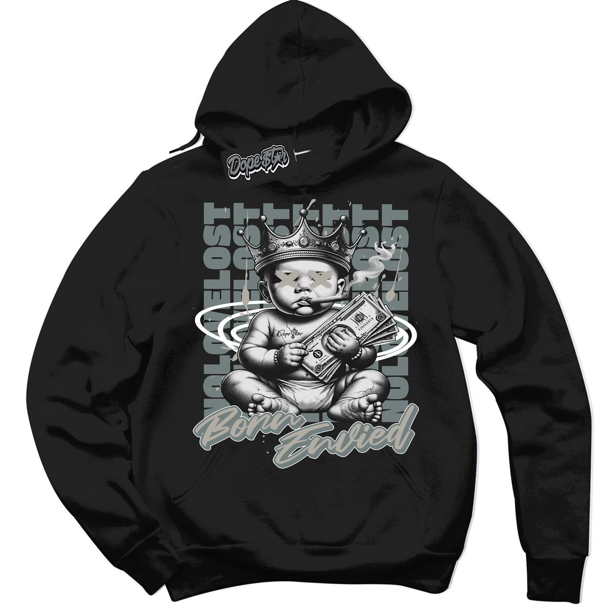 AJ9 Retro Cool Grey ‘Born Envied’ – Black Streetwear Hoodie | Sneaker Matching sweatshirt for AJ9 Retro Cool Grey | Men's and Women's Streetwear Graphic Hoodie by Sneaker Shirts Outlet