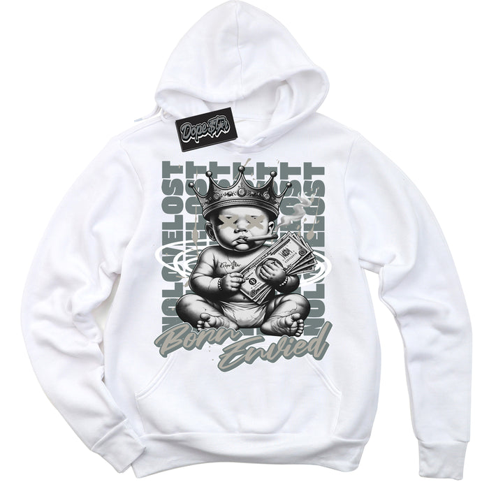 AJ9 Retro Cool Grey ‘Born Envied’ – White Streetwear Hoodie | Sneaker Matching sweatshirt for AJ9 Retro Cool Grey | Men's and Women's Streetwear Graphic Hoodie by Sneaker Shirts Outlet