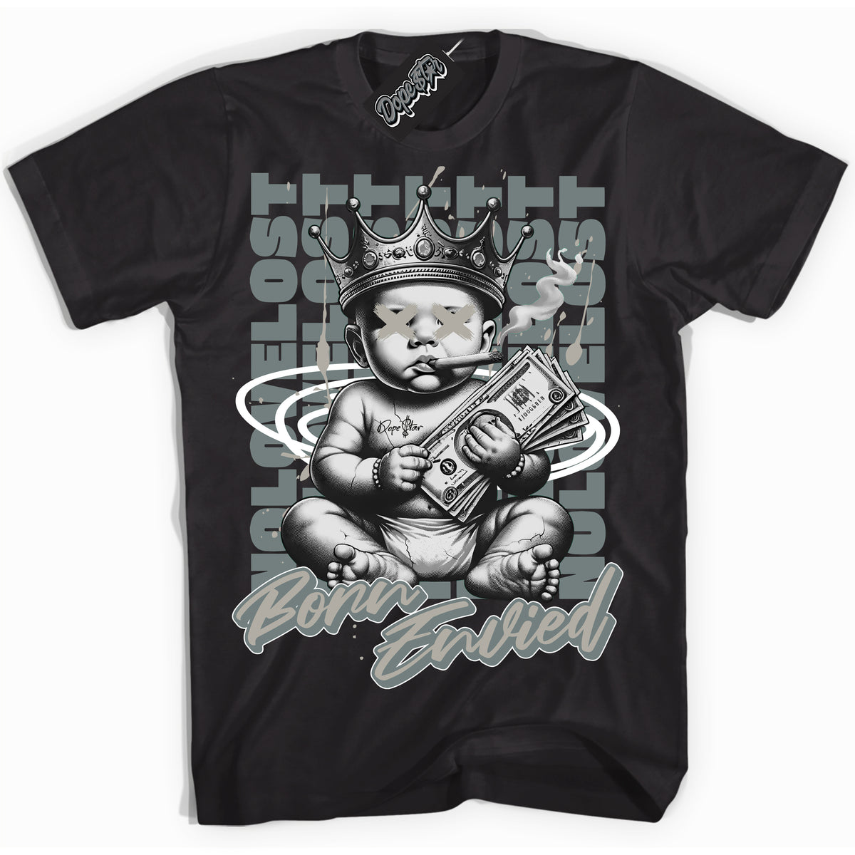 AJ9 Retro Cool Grey ‘Born Envied’ – Black Streetwear T-Shirt | Sneaker Matching shirt for AJ9 Retro Cool Grey | Men's and Women's Streetwear Graphic Tee by Sneaker Shirts Outlet.
