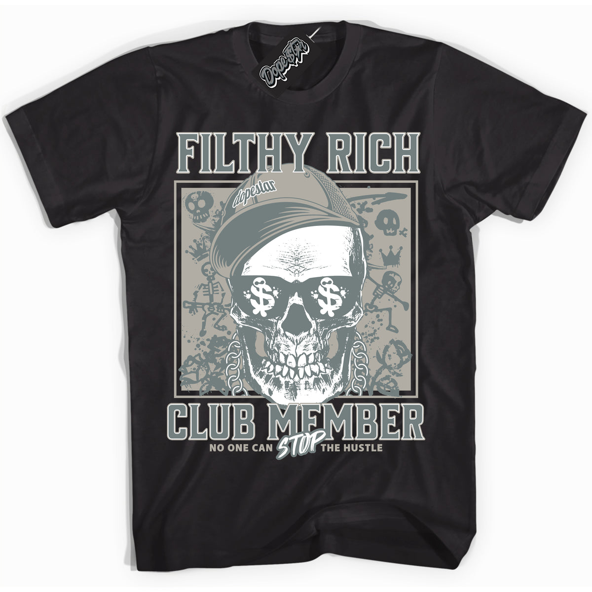 AJ9 Retro Cool Grey ‘Filthy Rich’ – Black Streetwear T-Shirt | Sneaker Matching shirt for AJ9 Retro Cool Grey | Men's and Women's Streetwear Graphic Tee by Sneaker Shirts Outlet.
