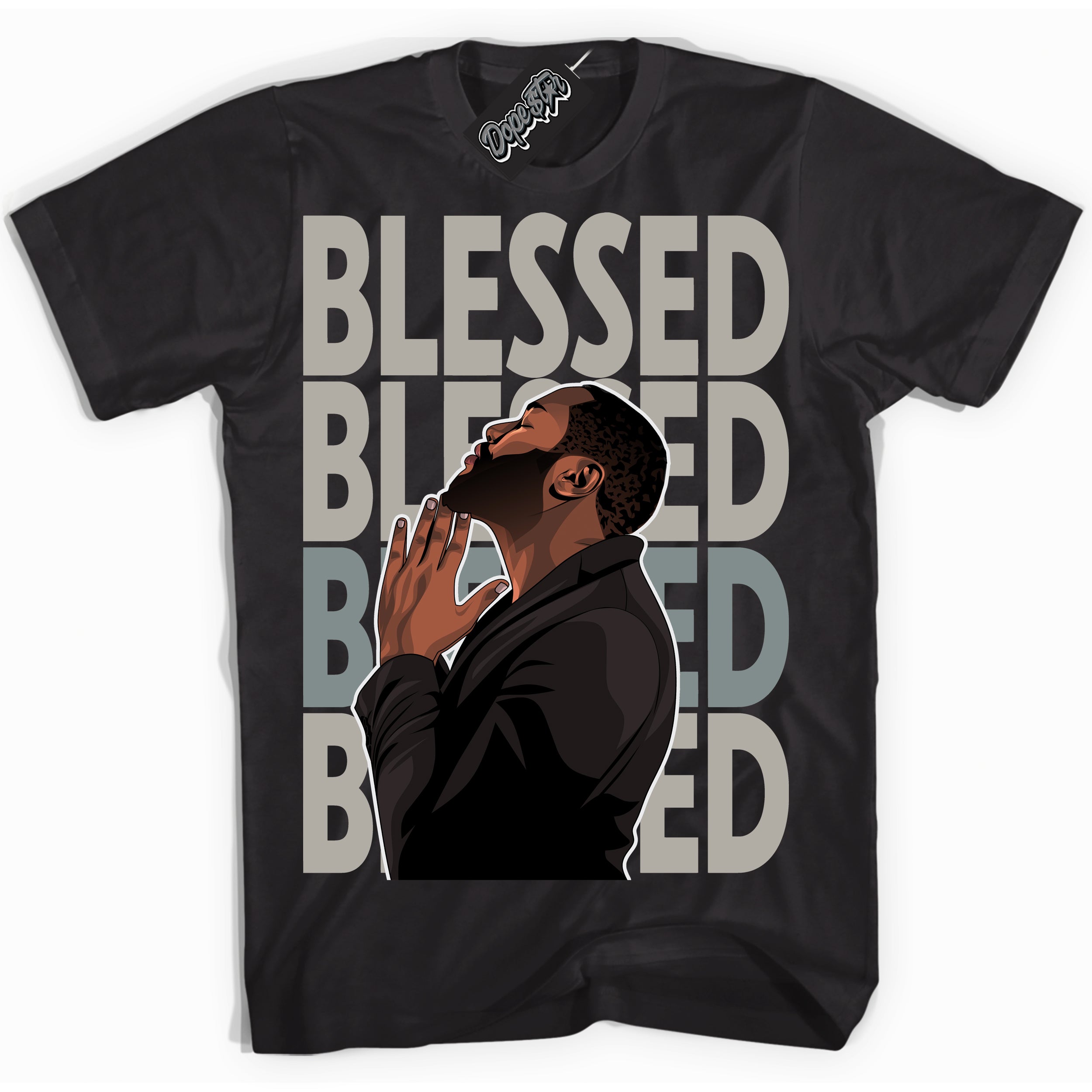 AJ9 Retro Cool Grey ‘God Blessed’ – Black Streetwear T-Shirt | Sneaker Matching shirt for AJ9 Retro Cool Grey | Men's and Women's Streetwear Graphic Tee by Sneaker Shirts Outlet.
