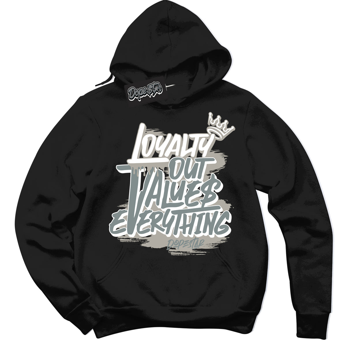 AJ9 Retro Cool Grey ‘Loyalty Out Values Everything’ – Black Streetwear Hoodie | Sneaker Matching sweatshirt for AJ9 Retro Cool Grey | Men's and Women's Streetwear Graphic Hoodie by Sneaker Shirts Outlet

