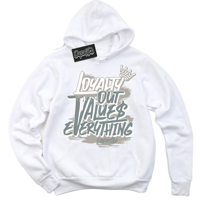 AJ9 Retro Cool Grey ‘Loyalty Out Values Everything’ – White Streetwear Hoodie | Sneaker Matching sweatshirt for AJ9 Retro Cool Grey | Men's and Women's Streetwear Graphic Hoodie by Sneaker Shirts Outlet
