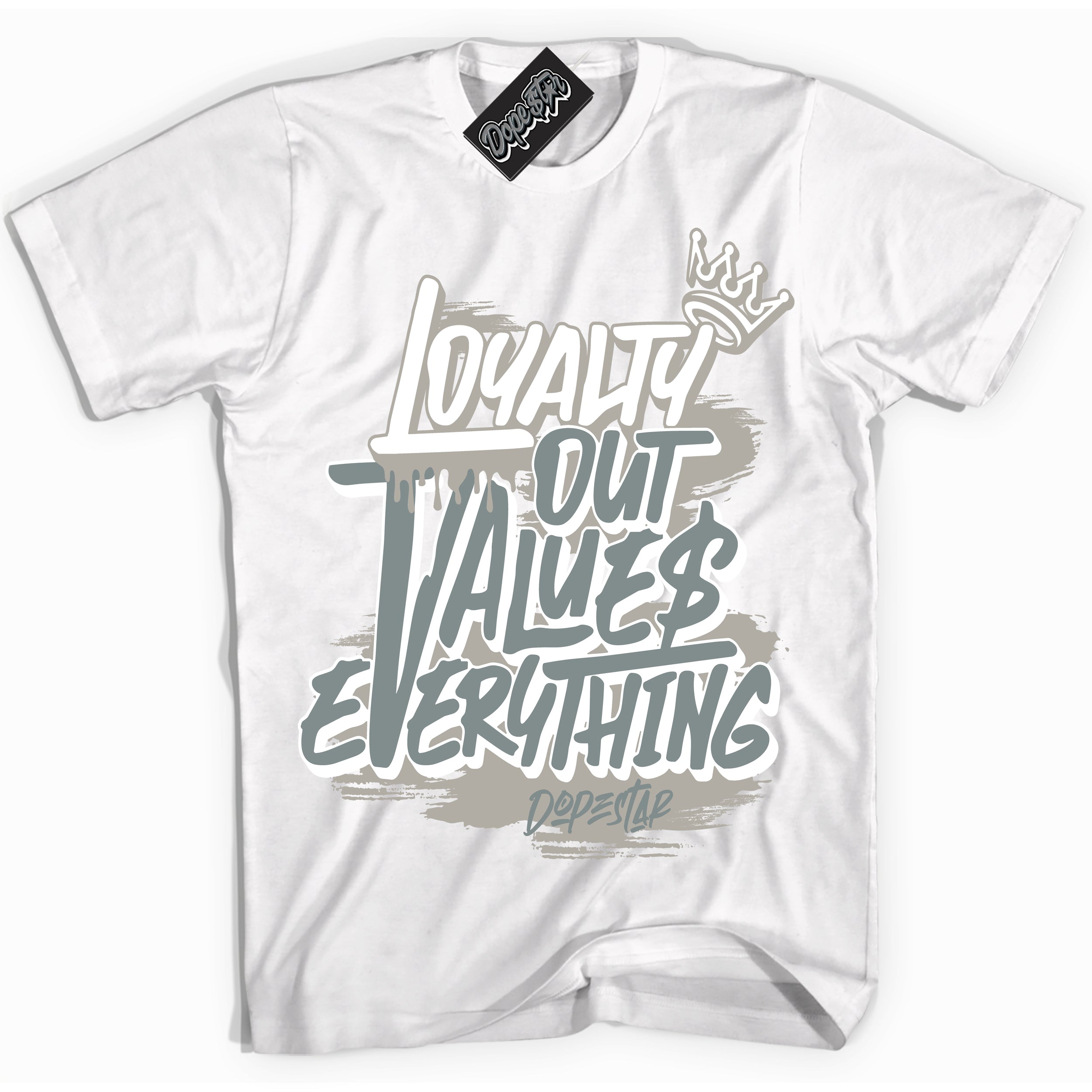 AJ9 Retro Cool Grey ‘Loyalty Out Values Everything’ – White Streetwear T-Shirt | Sneaker Matching shirt for AJ9 Retro Cool Grey | Men's and Women's Streetwear Graphic Tee by Sneaker Shirts Outlet.
