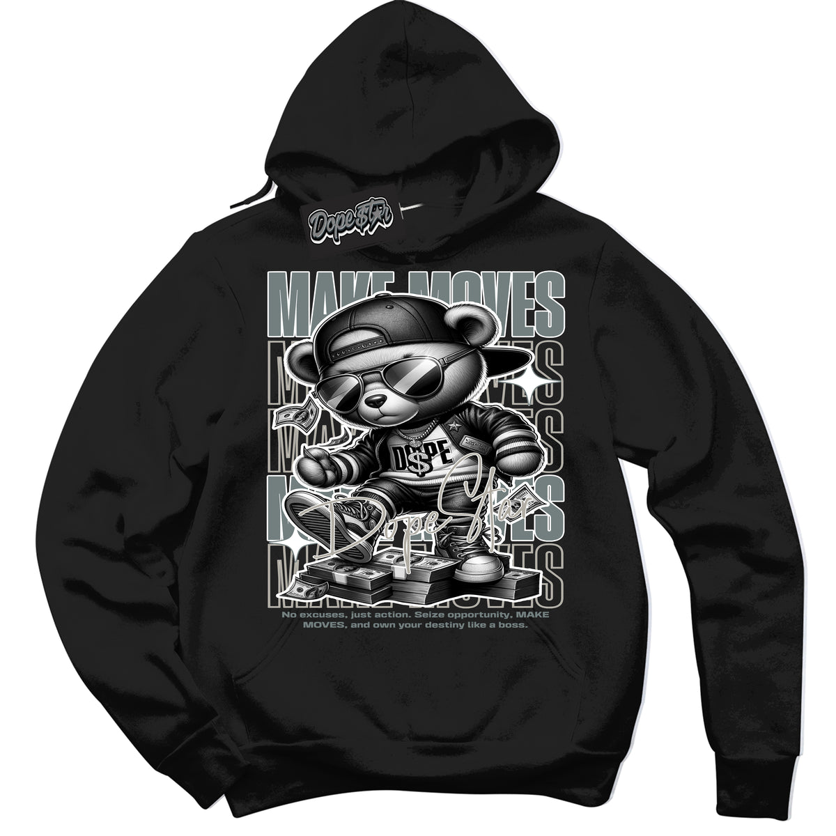AJ9 Retro Cool Grey ‘Make Moves’ – Black Streetwear Hoodie | Sneaker Matching sweatshirt for AJ9 Retro Cool Grey | Men's and Women's Streetwear Graphic Hoodie by Sneaker Shirts Outlet
