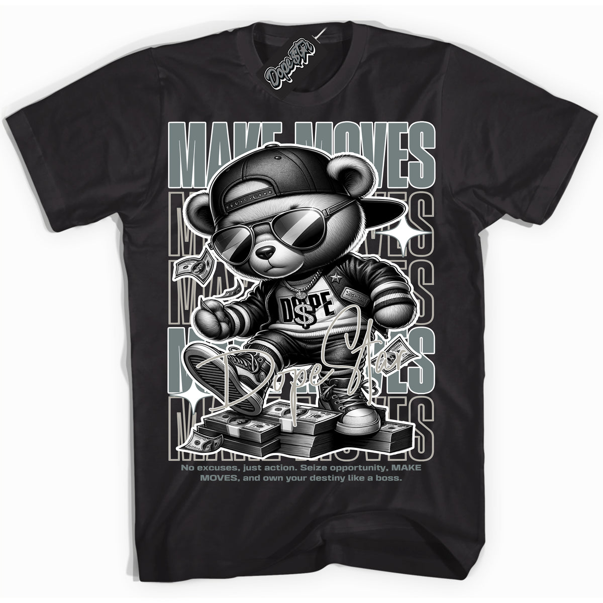 AJ9 Retro Cool Grey ‘Make Moves’ – Black Streetwear T-Shirt | Sneaker Matching shirt for AJ9 Retro Cool Grey | Men's and Women's Streetwear Graphic Tee by Sneaker Shirts Outlet.
