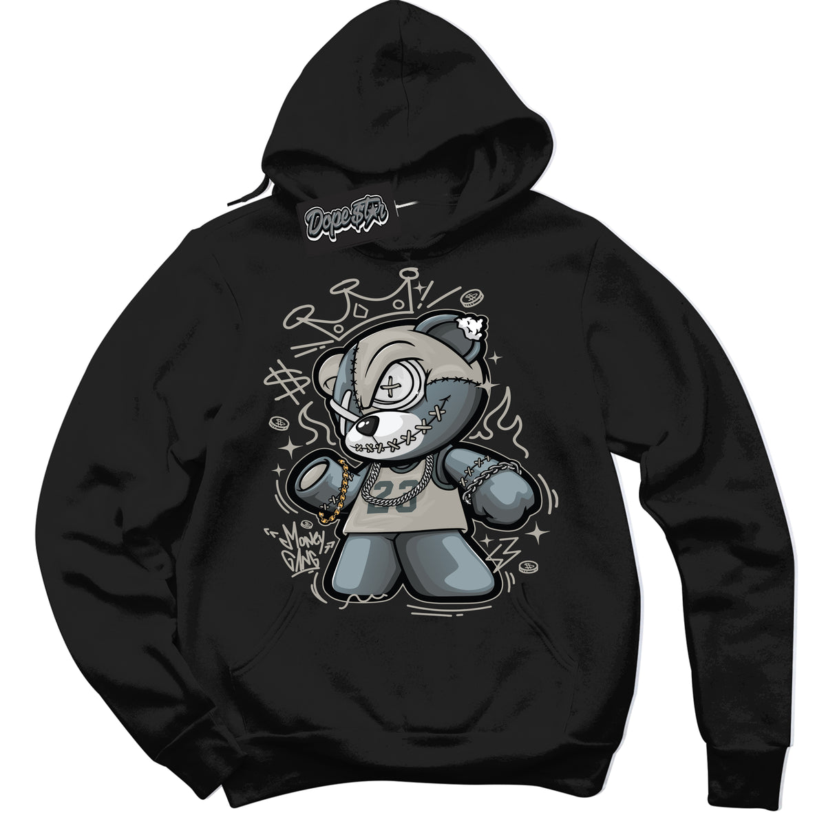 AJ9 Retro Cool Grey ‘Money Gang Bear’ – Black Streetwear Hoodie | Sneaker Matching sweatshirt for AJ9 Retro Cool Grey | Men's and Women's Streetwear Graphic Hoodie by Sneaker Shirts Outlet
