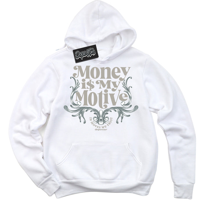 AJ9 Retro Cool Grey ‘Money Is My Motive’ – White Streetwear Hoodie | Sneaker Matching sweatshirt for AJ9 Retro Cool Grey | Men's and Women's Streetwear Graphic Hoodie by Sneaker Shirts Outlet
