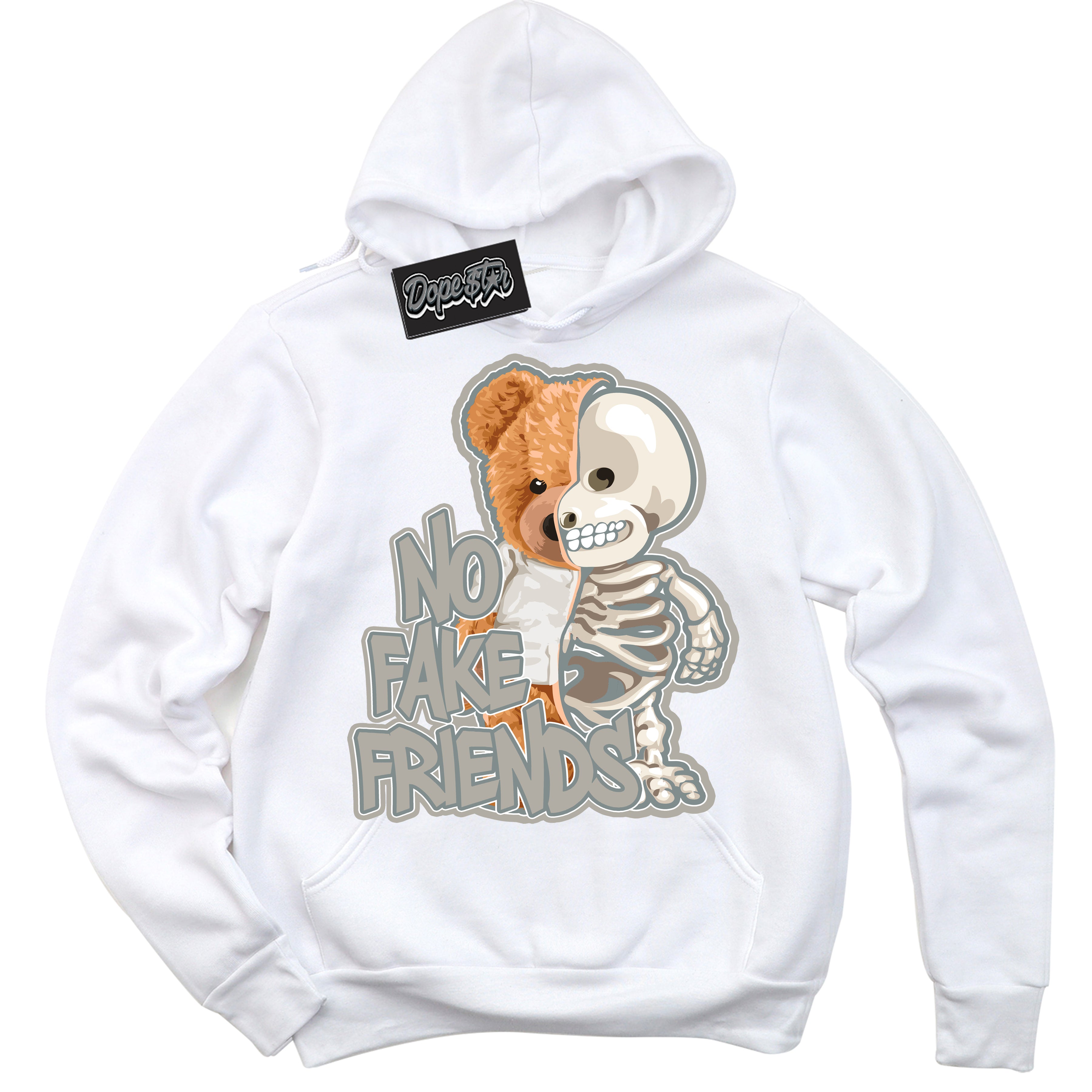 AJ9 Retro Cool Grey ‘No Fake Friends’ – White Streetwear Hoodie | Sneaker Matching sweatshirt for AJ9 Retro Cool Grey | Men's and Women's Streetwear Graphic Hoodie by Sneaker Shirts Outlet