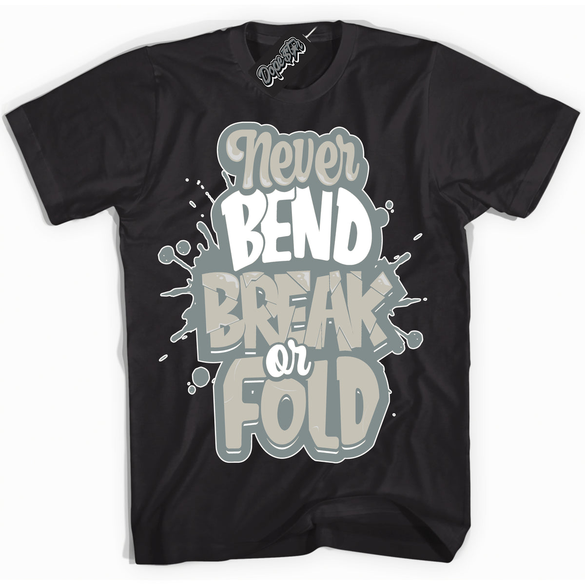 AJ9 Retro Cool Grey ‘Never Bend Break Or Fold’ – Black Streetwear T-Shirt | Sneaker Matching shirt for AJ9 Retro Cool Grey | Men's and Women's Streetwear Graphic Tee by Sneaker Shirts Outlet.
