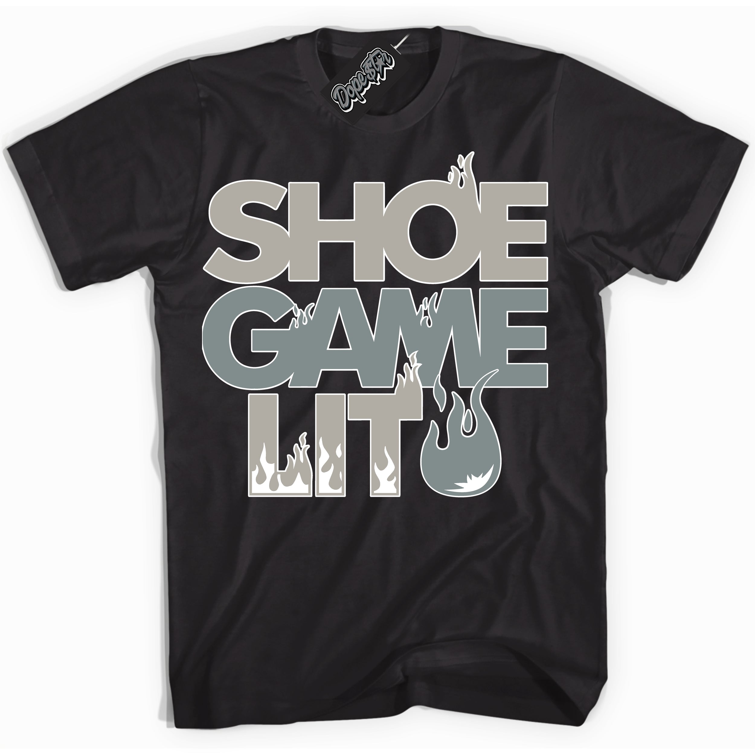 AJ9 Retro Cool Grey ‘Shoe Game Lit’ – Black Streetwear T-Shirt | Sneaker Matching shirt for AJ9 Retro Cool Grey | Men's and Women's Streetwear Graphic Tee by Sneaker Shirts Outlet.
