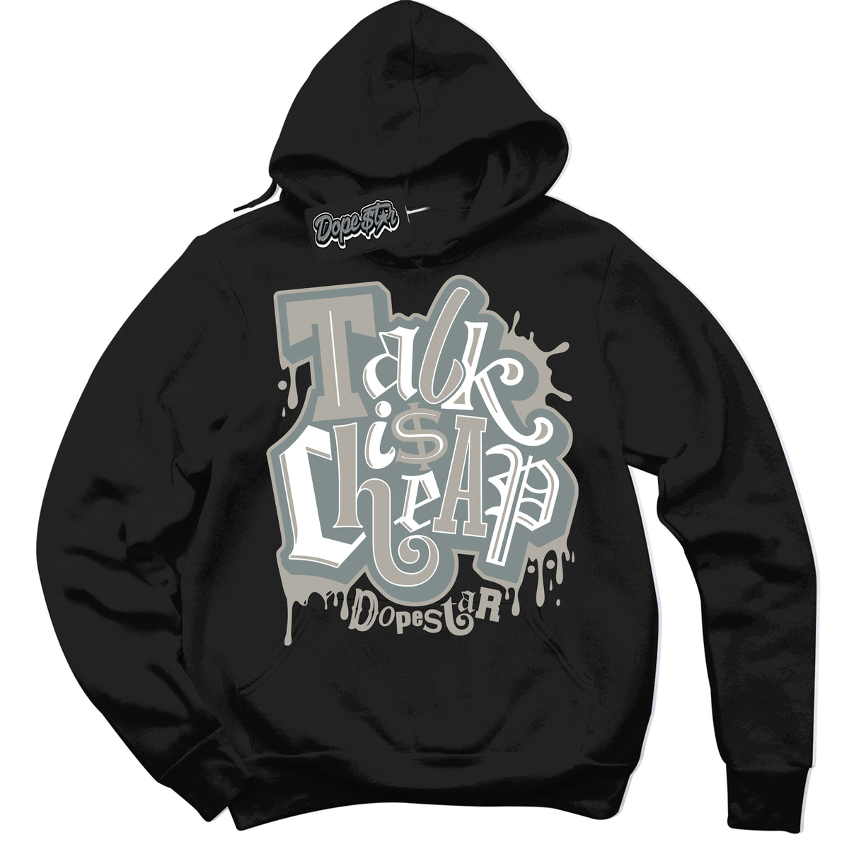 AJ9 Retro Cool Grey ‘Talk Is Cheap’ – Black Streetwear Hoodie | Sneaker Matching sweatshirt for AJ9 Retro Cool Grey | Men's and Women's Streetwear Graphic Hoodie by Sneaker Shirts Outlet
