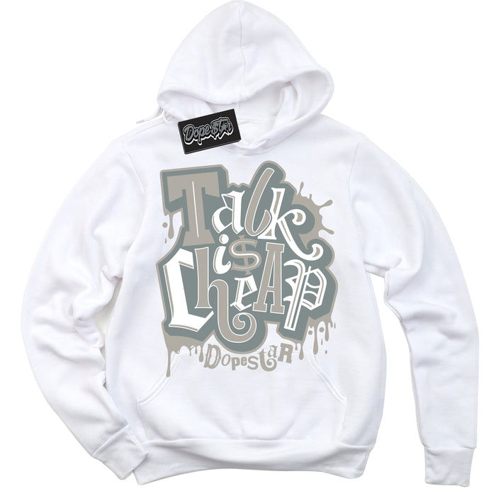 AJ9 Retro Cool Grey ‘Talk Is Cheap’ – White Streetwear Hoodie | Sneaker Matching sweatshirt for AJ9 Retro Cool Grey | Men's and Women's Streetwear Graphic Hoodie by Sneaker Shirts Outlet
