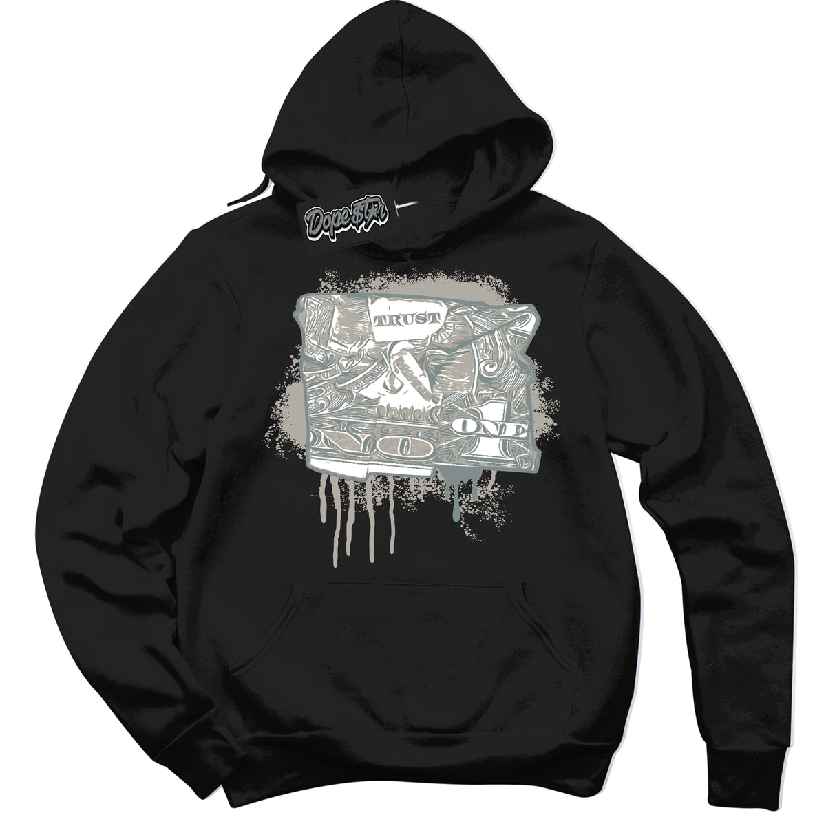 AJ9 Retro Cool Grey ‘Trust No One Dollar’ – Black Streetwear Hoodie | Sneaker Matching sweatshirt for AJ9 Retro Cool Grey | Men's and Women's Streetwear Graphic Hoodie by Sneaker Shirts Outlet
