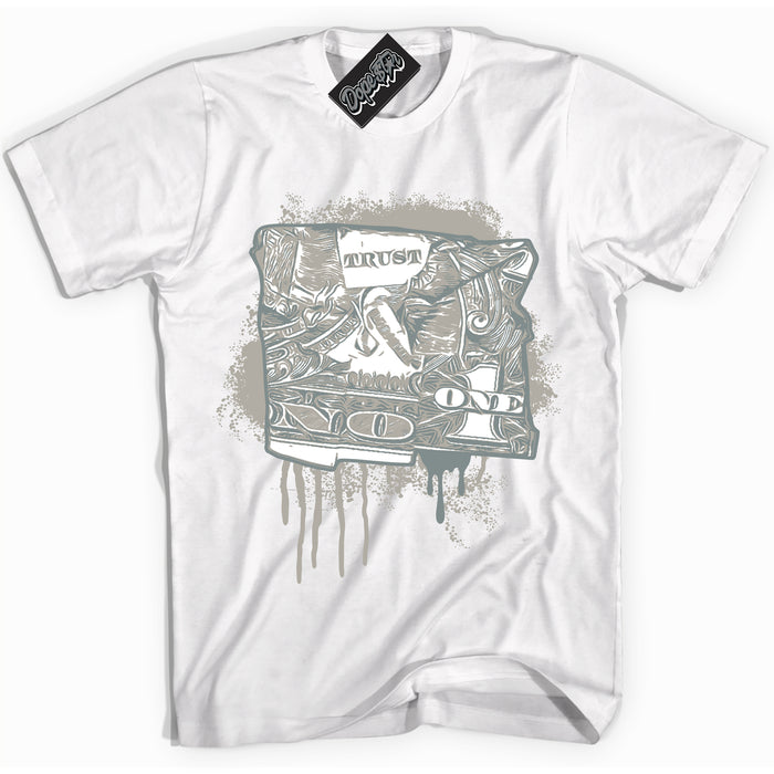 AJ9 Retro Cool Grey ‘Trust No One Dollar’ – White Streetwear T-Shirt | Sneaker Matching shirt for AJ9 Retro Cool Grey | Men's and Women's Streetwear Graphic Tee by Sneaker Shirts Outlet.