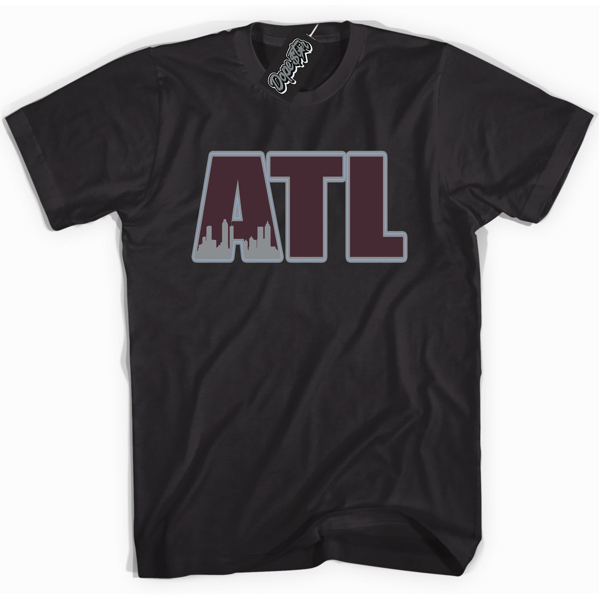 Cool Black Shirt with “ Atlanta” design that perfectly matches Burgundy 5s Sneakers.