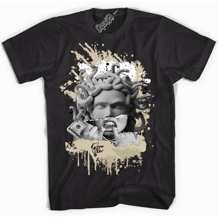 Cool Black graphic tee with “ Medusa ” print, that perfectly matches Burgundy 5s sneakers 