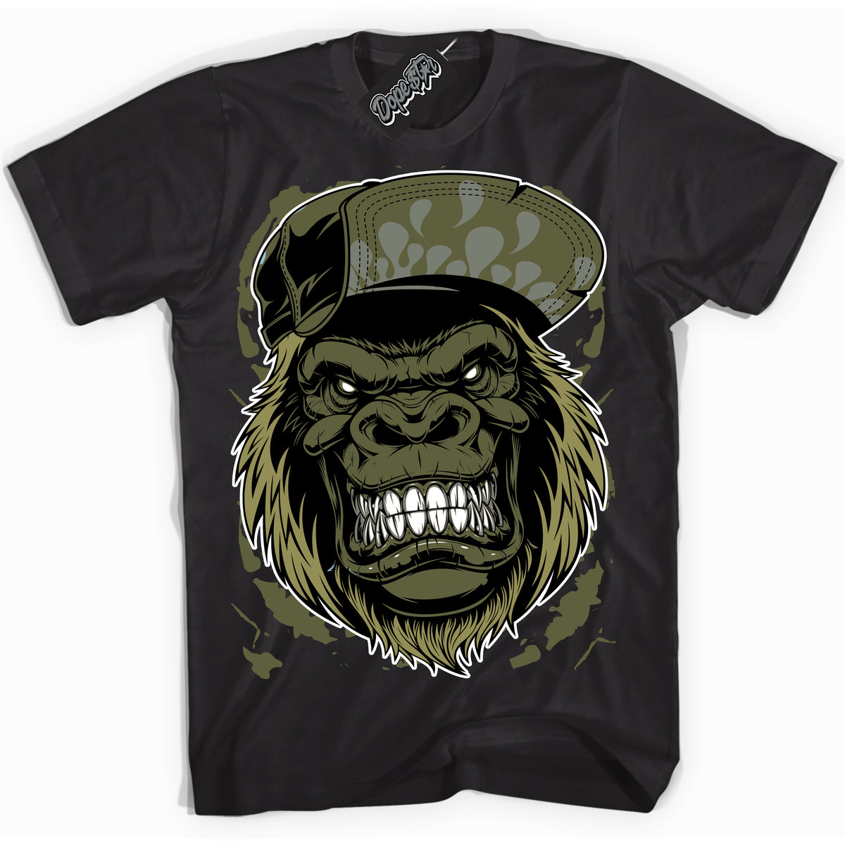 Cool Black graphic tee with “ Gorilla Beast ” print, that perfectly matches Craft Olive 4s sneakers