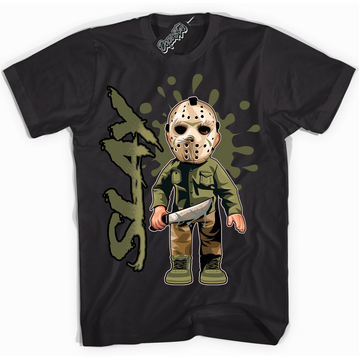 Cool Black graphic tee with “ SLAY ” print, that perfectly matches Craft Olive 4s sneakers 
