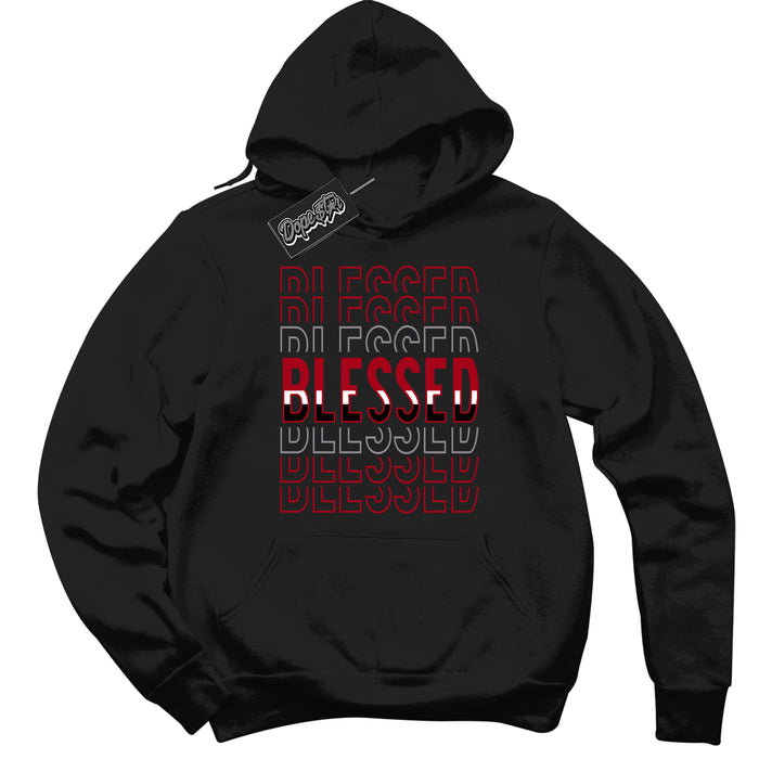 Cool Black Hoodie with “ Blessed Stacked ”  design that Perfectly Matches  Bred Reimagined 4s Jordans.