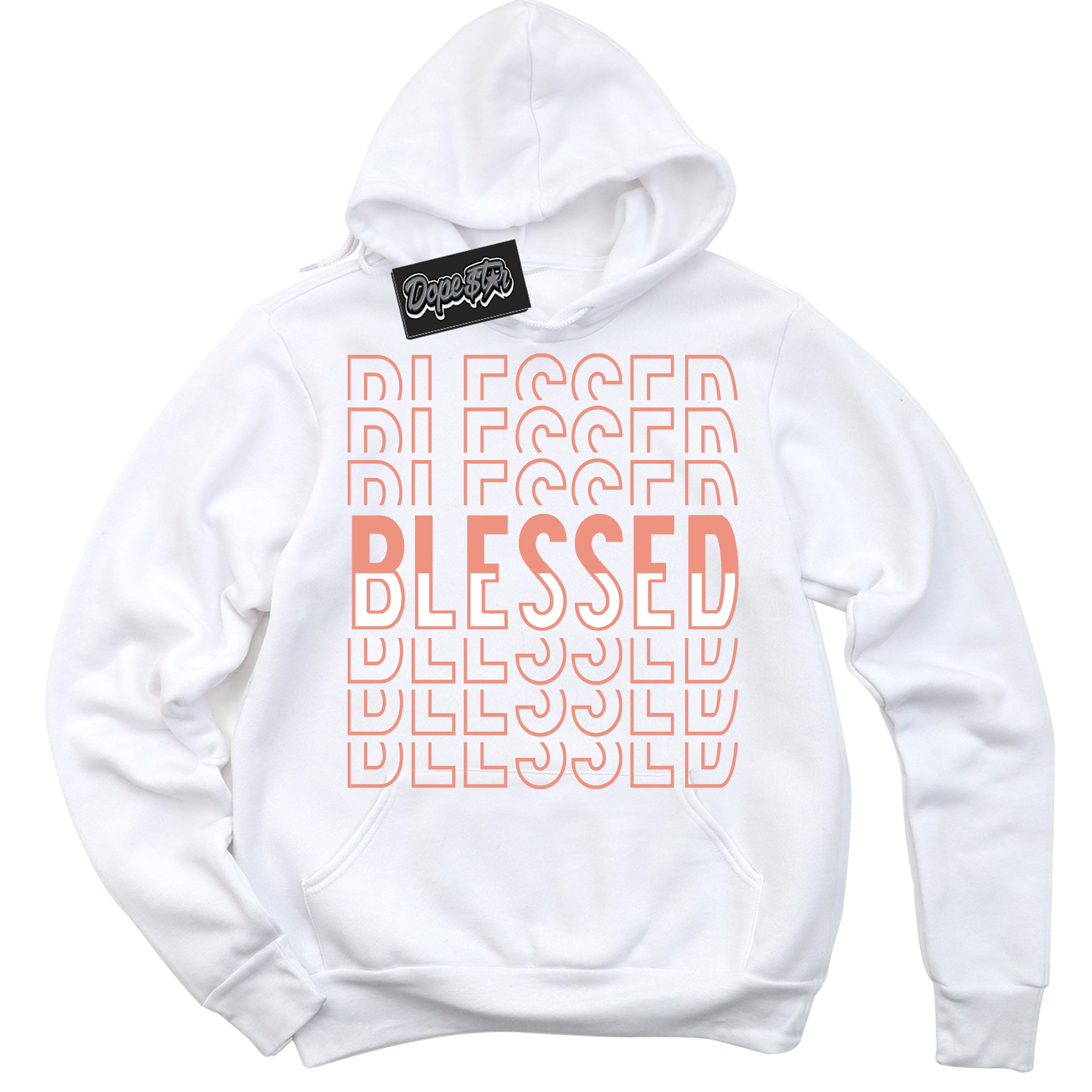 Dunk Low Light Wild Mango 'Blessed Stacked' Hoodie – White Streetwear Sweatshirt | Sneaker Matching Hoodie for Dunk Low Light Wild Mango | Urban Fashion for Blessed Stacked | Men's & Women's Streetwear Outfit by Sneaker Shirts Outlet.
