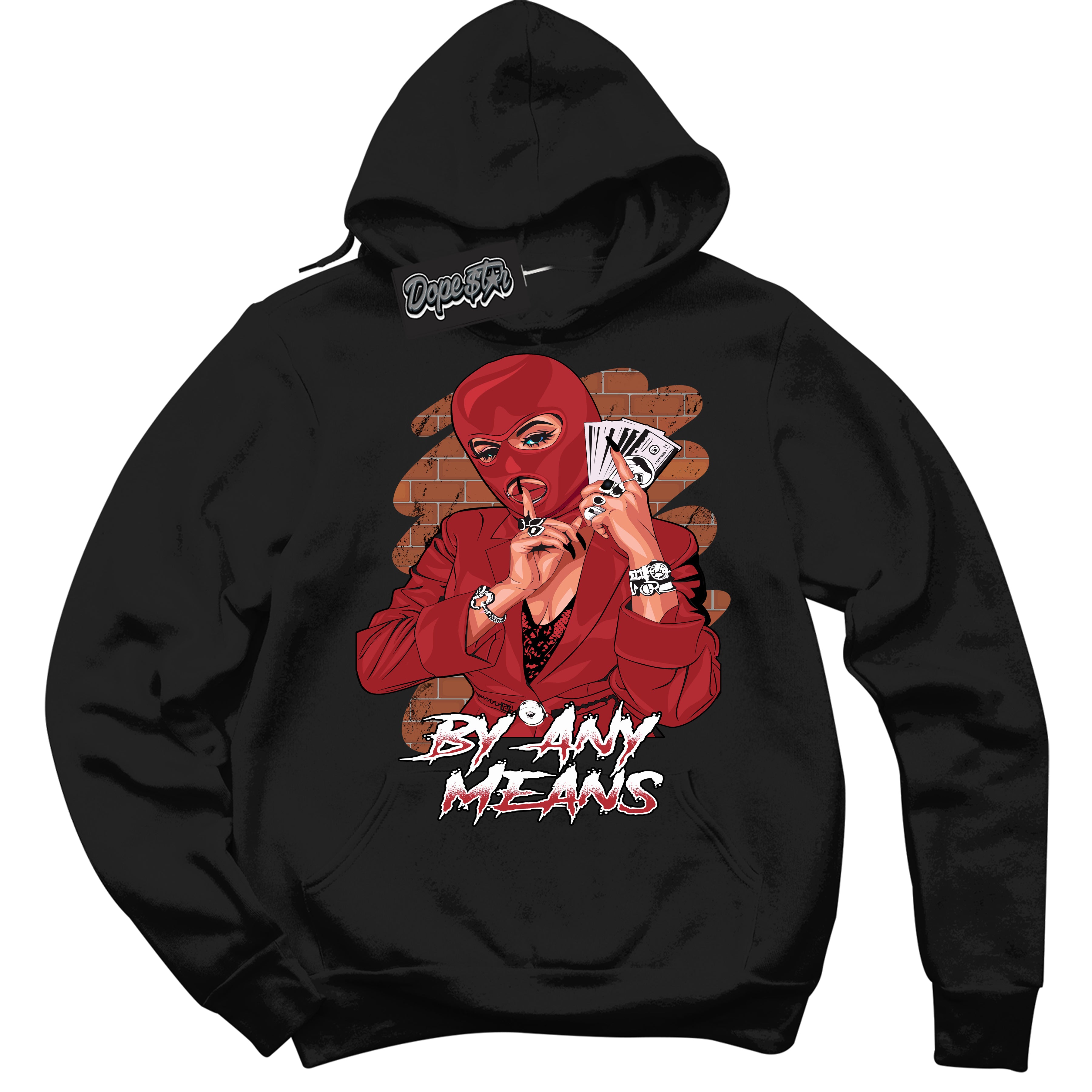 Cool Black Hoodie With “ By Any Means “ Design That Perfectly Matches Lost And Found 1s Sneakers