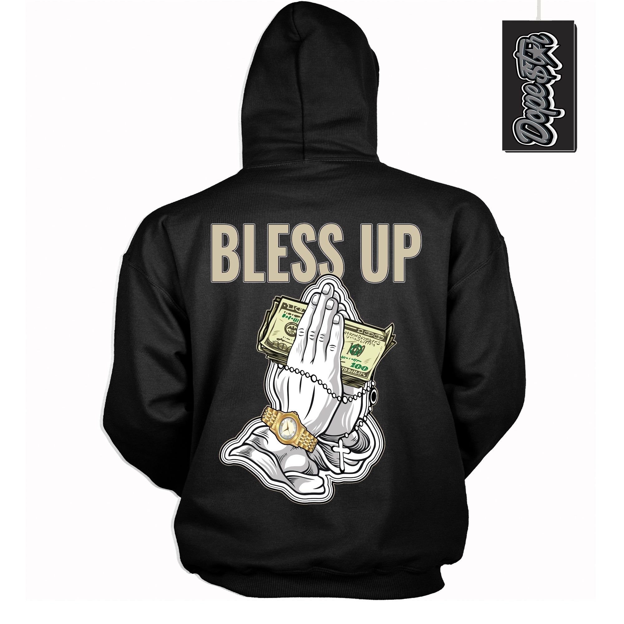 Cool Black Hoodie with “ Bless Up ”  design that Perfectly Matches  Gratitude 11s Sneakers.